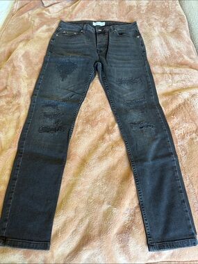Topman Black Distressed Slim Straight Jeans